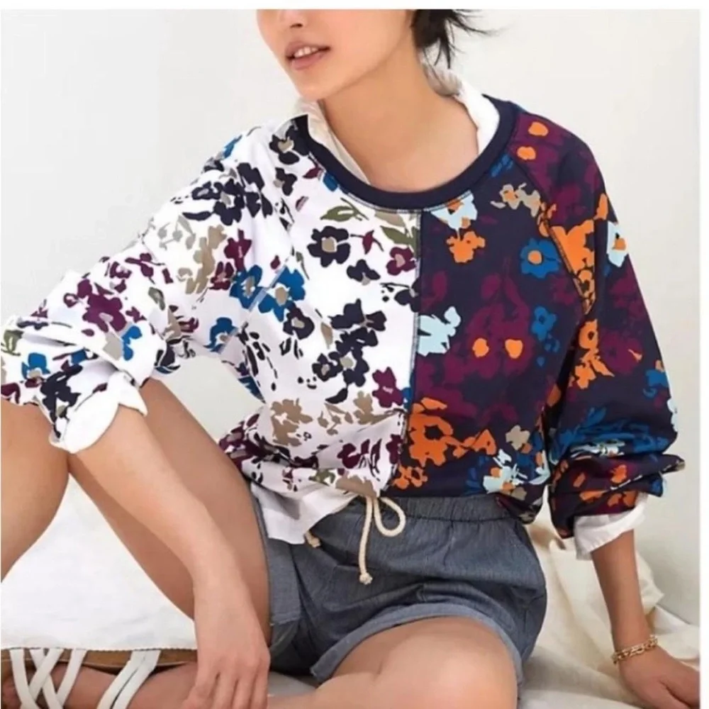 GUC Maeve x Anthropologie two tone floral printed sweatshirt XL - Picture 2 of 5